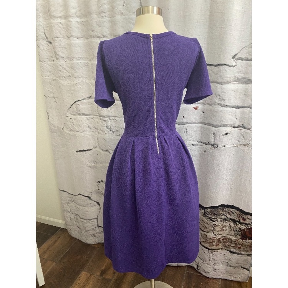 Lularoe Amelia Royal Purple Embossed Swirl Print Fit & Flare Dress with Pockets - Picture 3 of 7